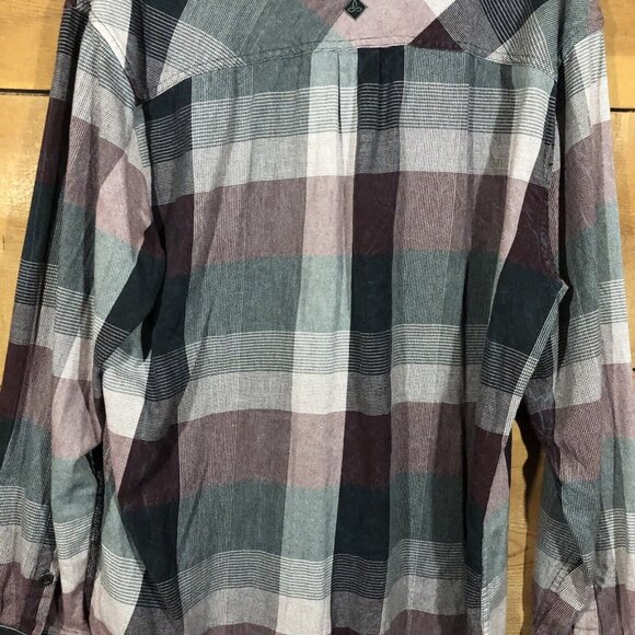 Prana Flannel Plaid Button Down Long Sleeve Shirt Mens Size XL Casual Red Black - Picture 9 of 11
